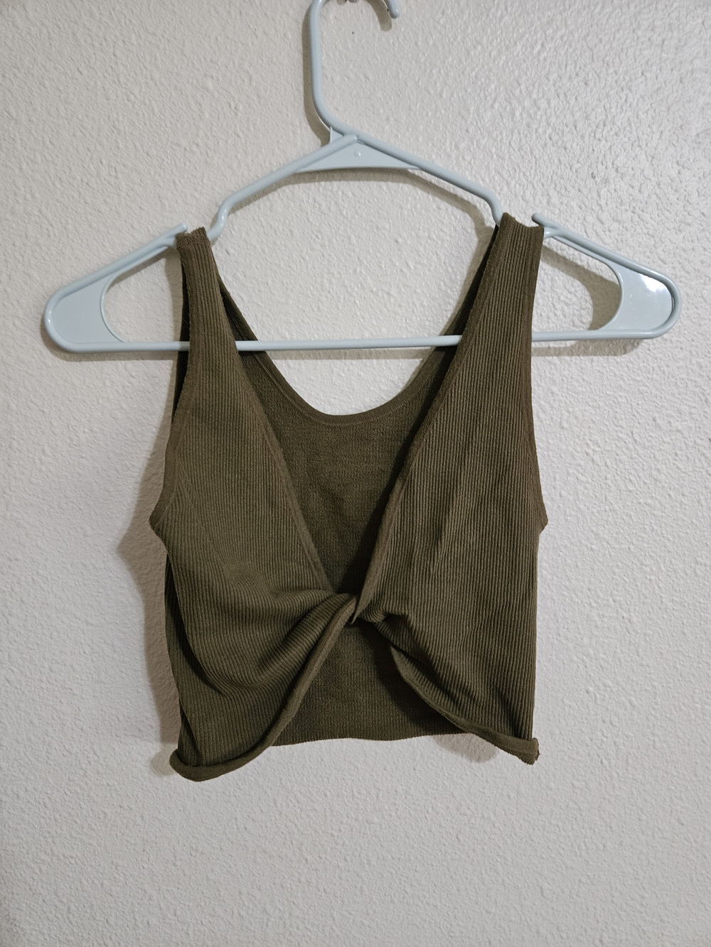 Out From Under Yoga Olive Ribbed Twist Front Crop Tank